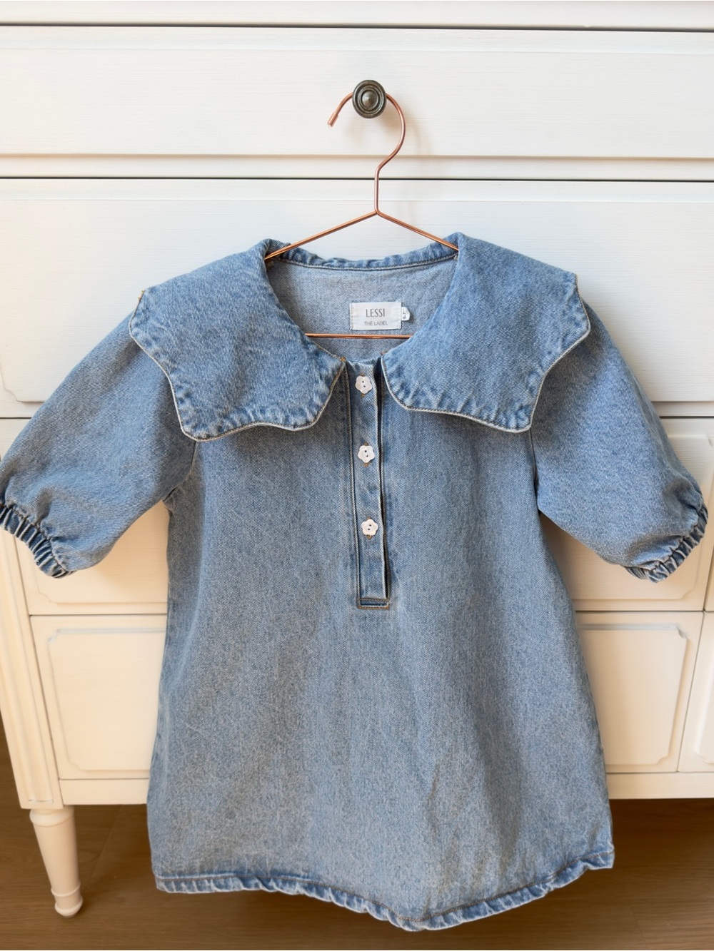 Light Blue Denim Kids' Dress with Peter Pan Collar
